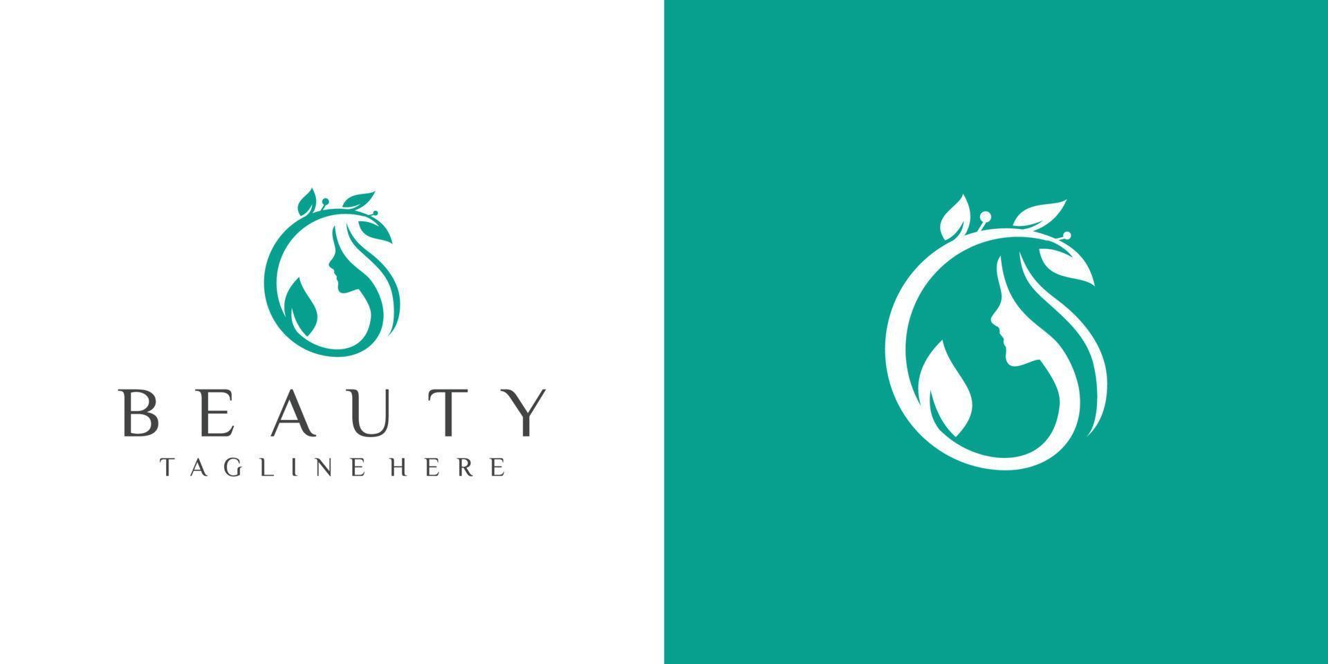 beauty logo woman face logo designs with leaf circle. beauty logo design vector
