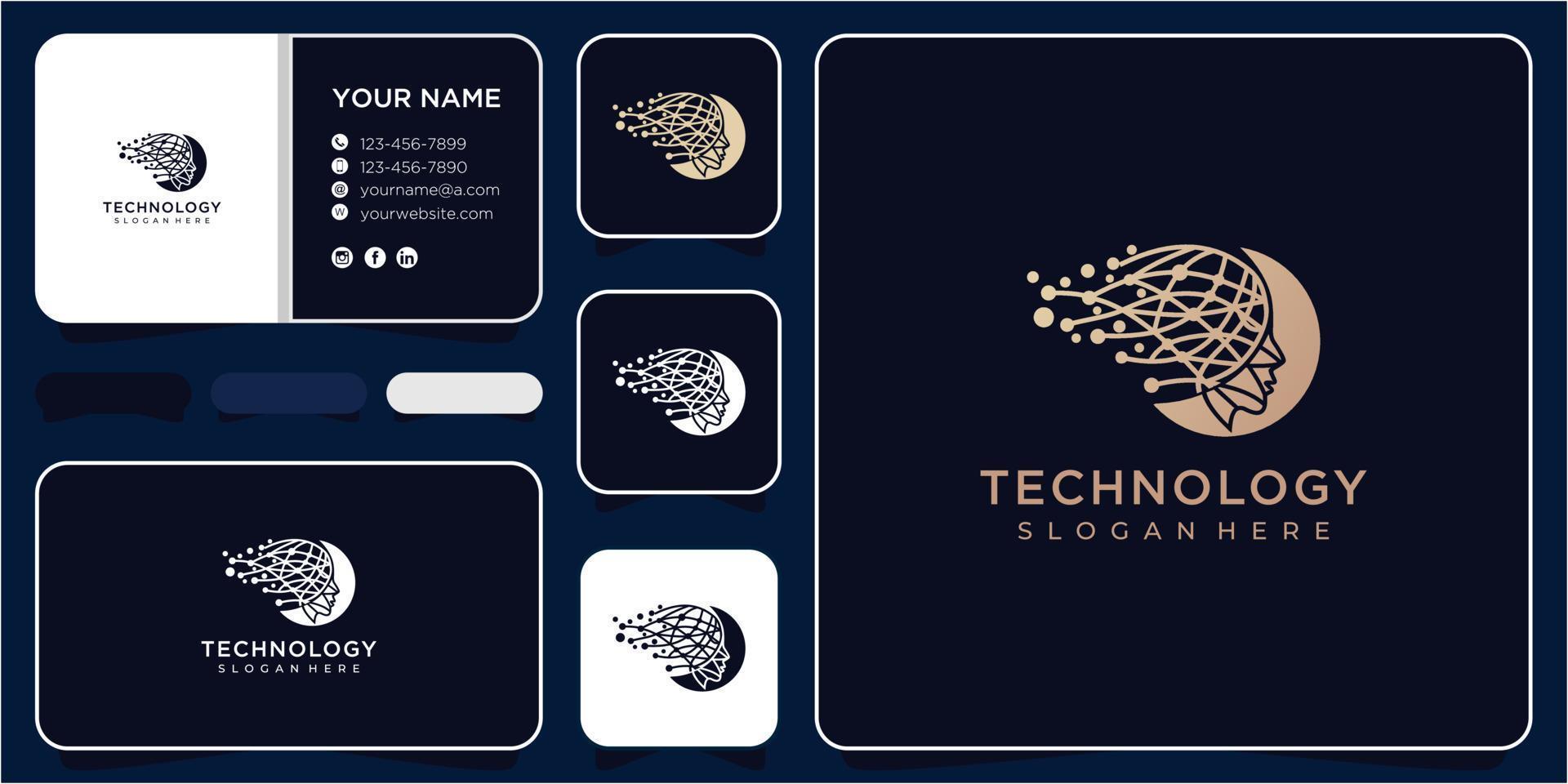 Face data technology with data logo design concept. Head Tech logo, Pixel Head logo concept vector