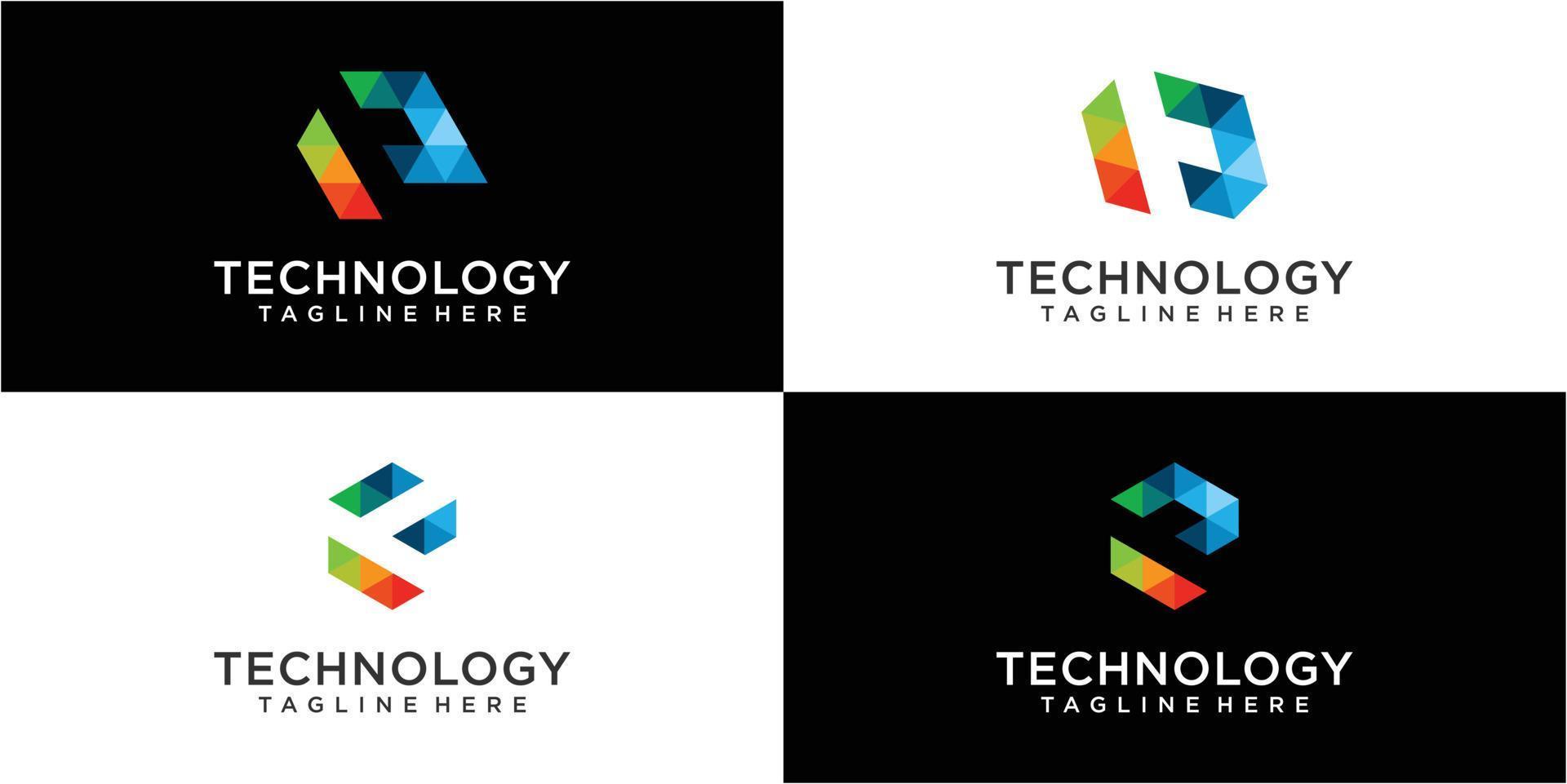 Conjunto de plantilla de diseño de logotipo de tecnología colorida letra e vector