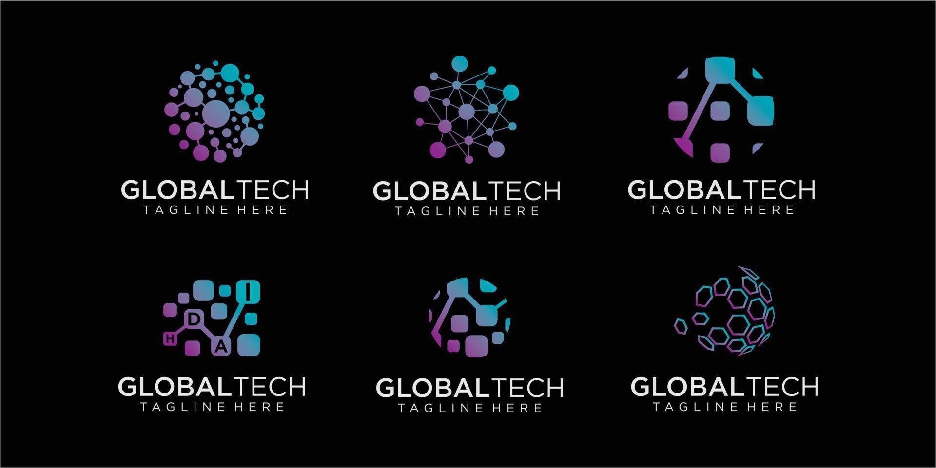 Set of colorful Global data logo design inspirations vector