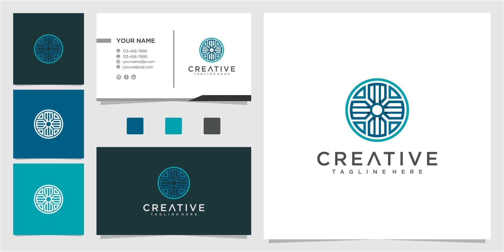 Arrow in circle logo design inspiration with business card premium vector