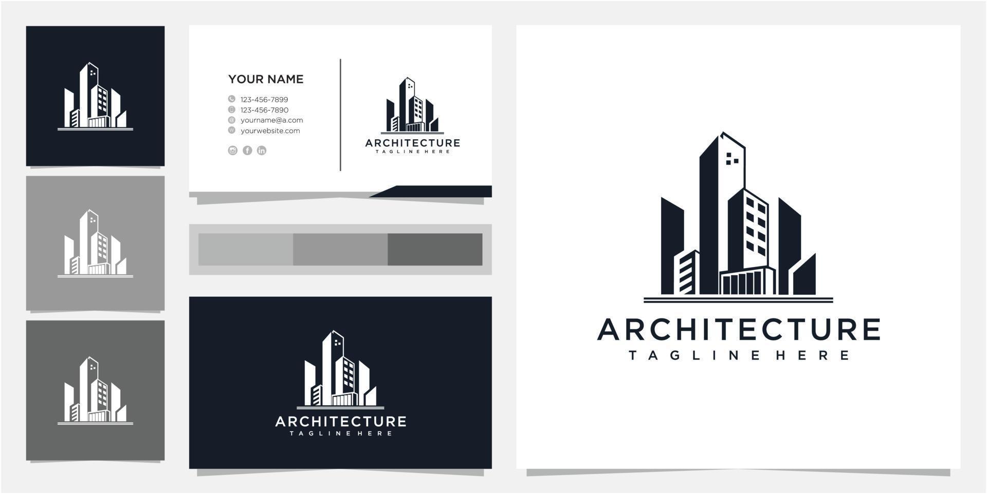 logotipo de edificios de la ciudad en blanco y negro y tarjeta de visita vector