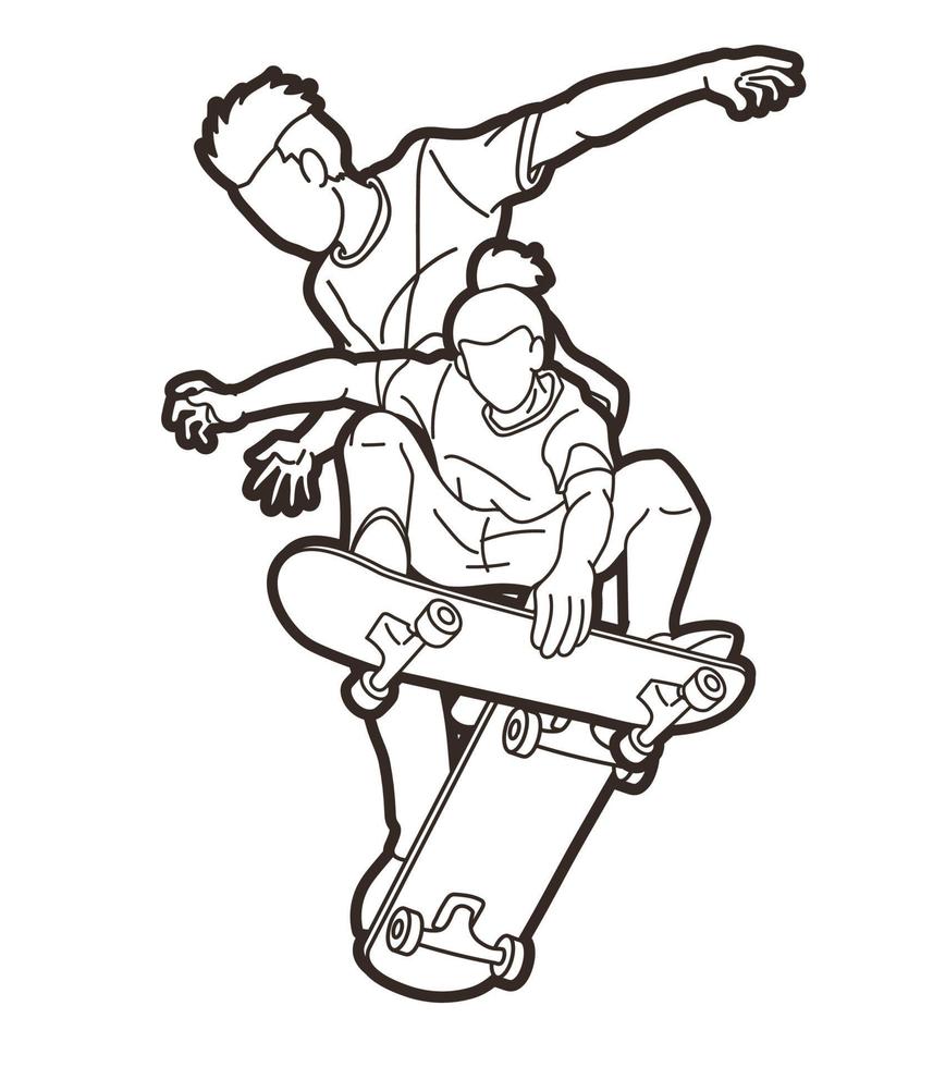 Esquema skater jugando patineta vector