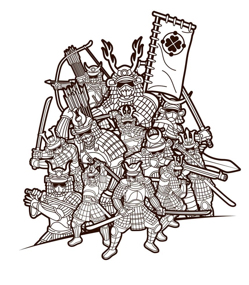 grupo de contorno de guerrero samurai o ronin vector