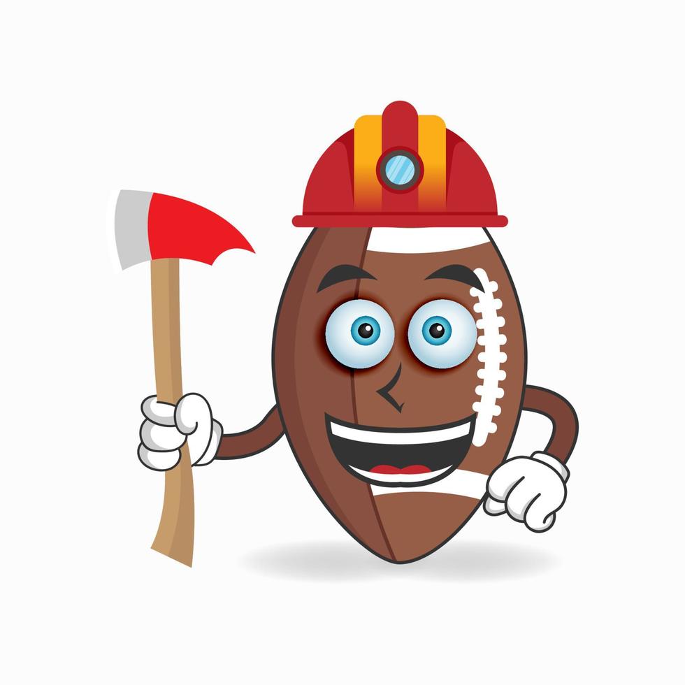 The American Football mascot character becomes a firefighter. vector illustration