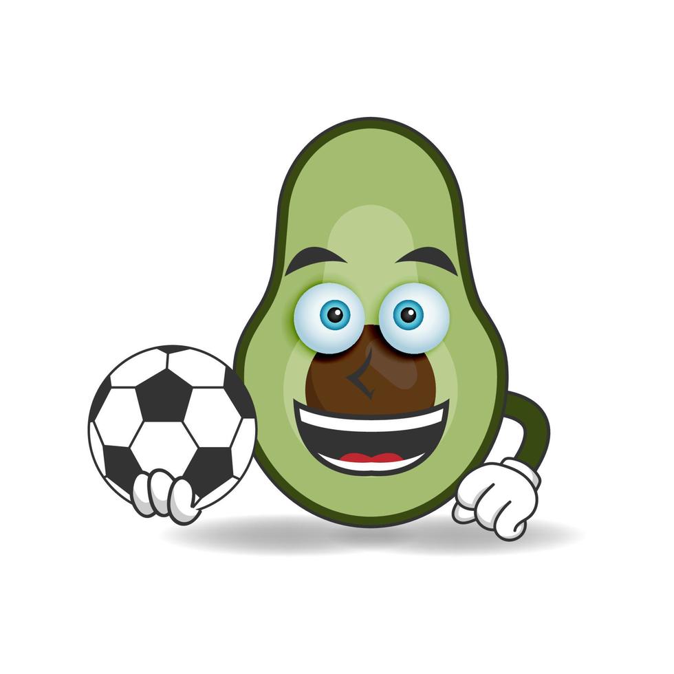 The Avocado mascot character becomes a soccer player. vector illustration