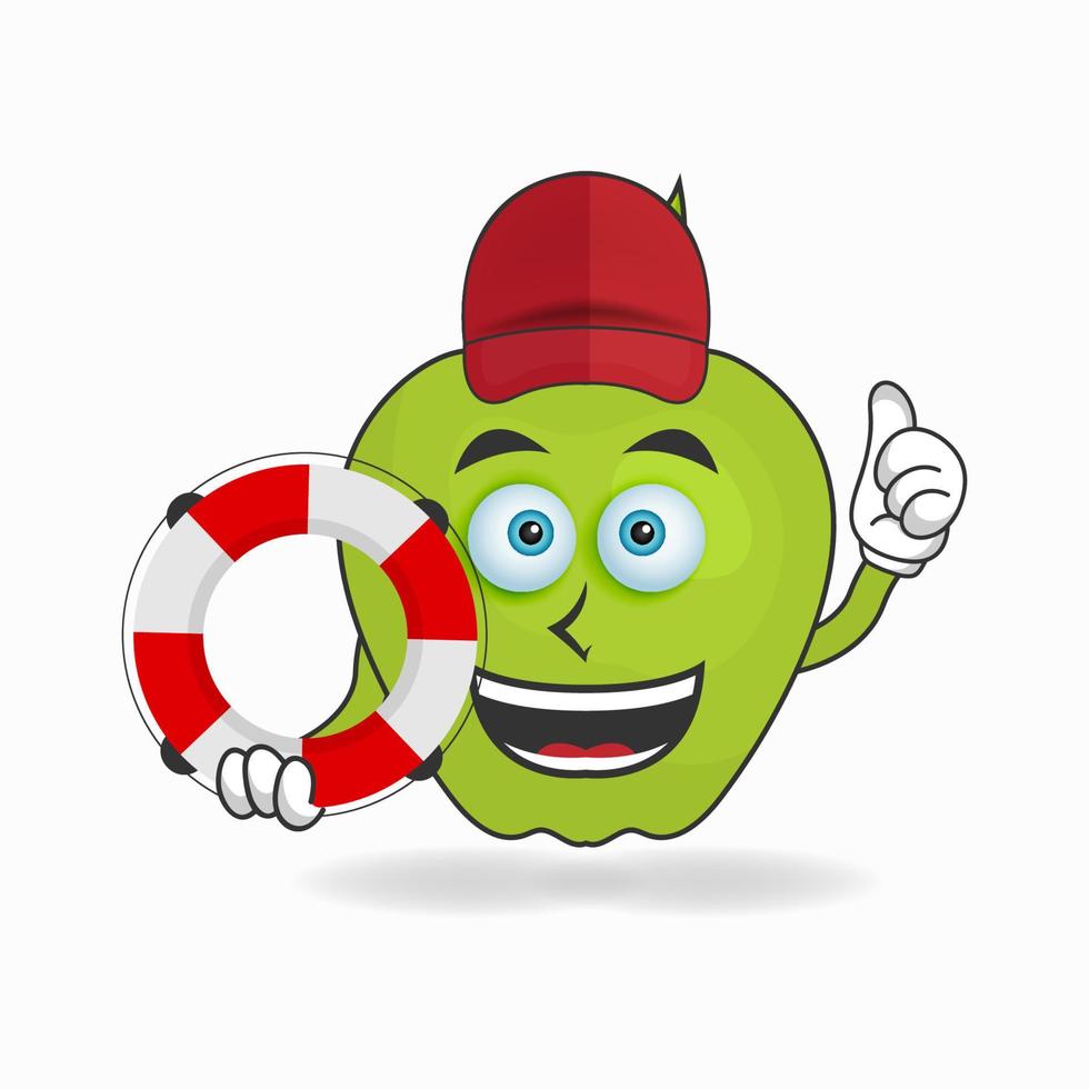 The Apple mascot character becomes a lifeguard. vector illustration