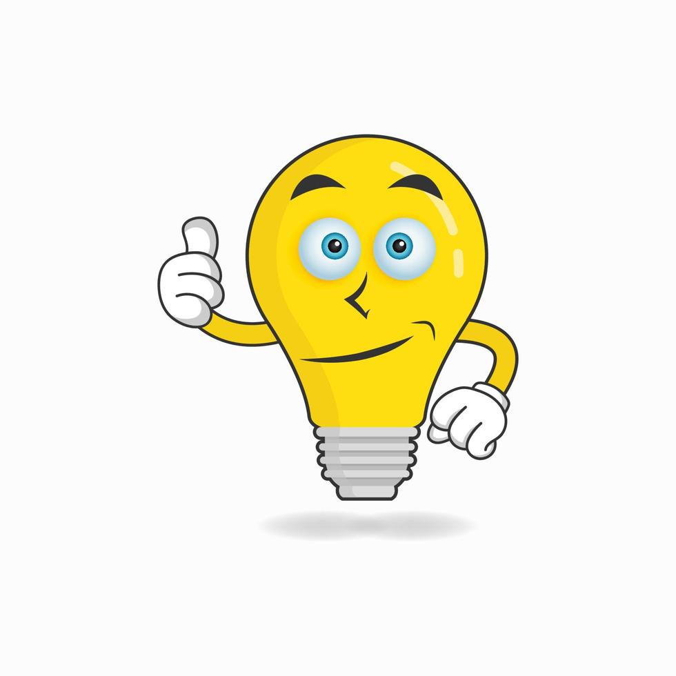 Bulb mascot character with thumbs up bring. vector illustration