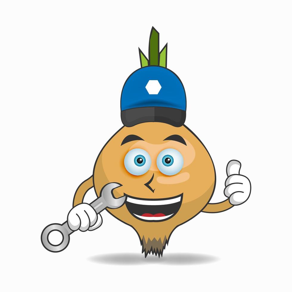 The Onion mascot character becomes a mechanic. vector illustration