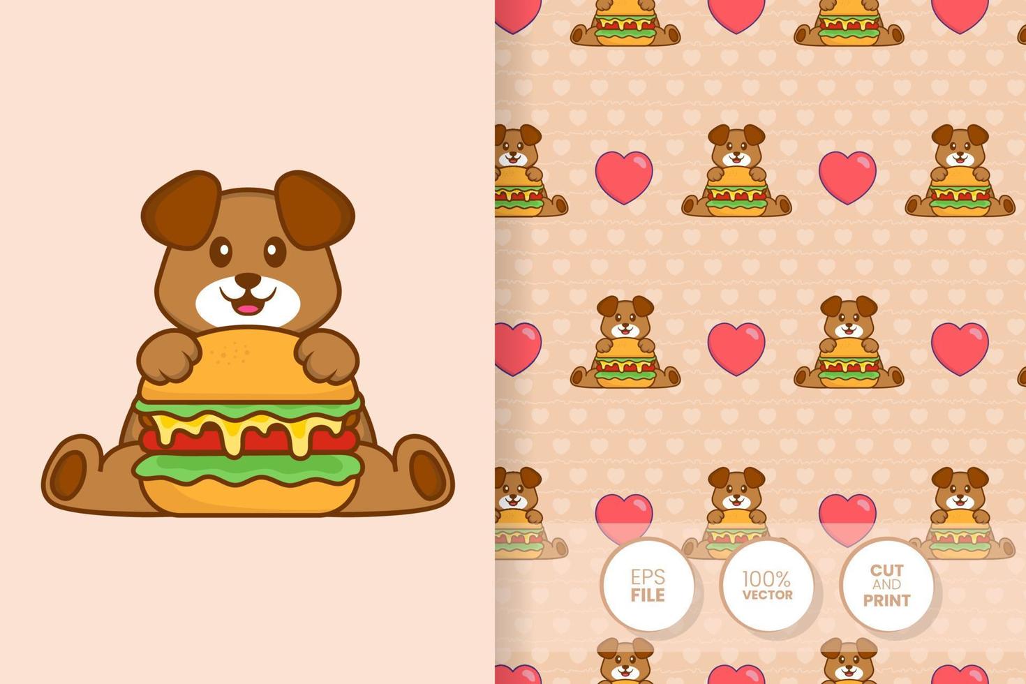 Cute dog cartoon character. seamless pattern background. vector