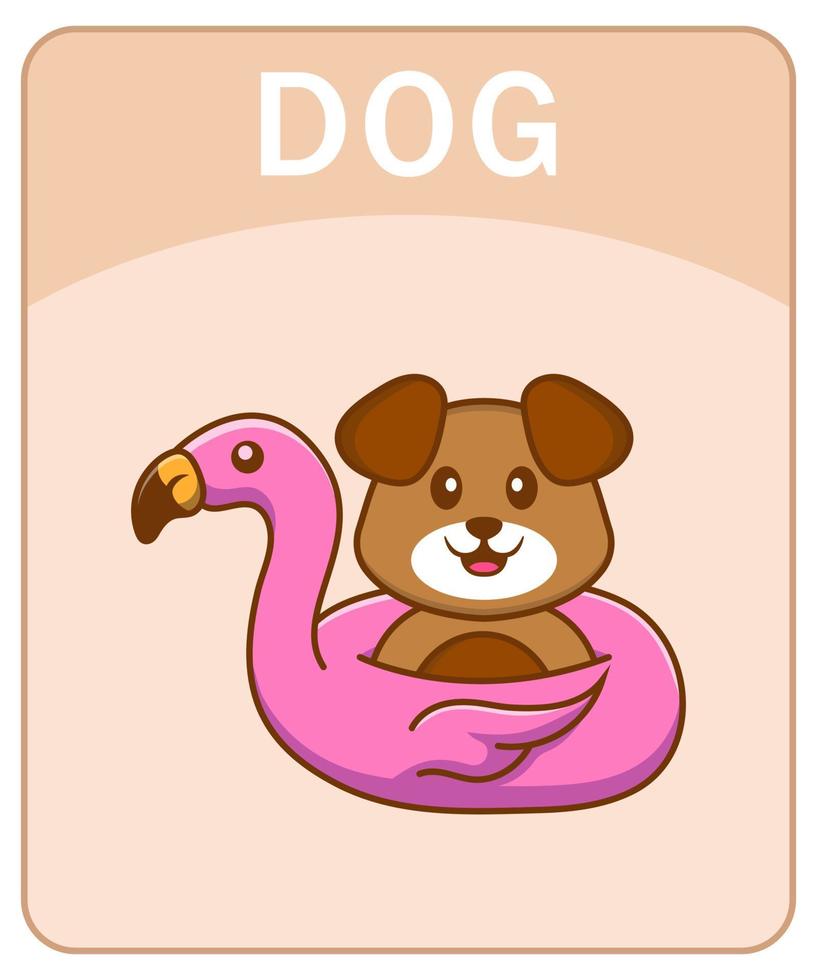 Alphabet flashcard with Cute dog cartoon character. vector