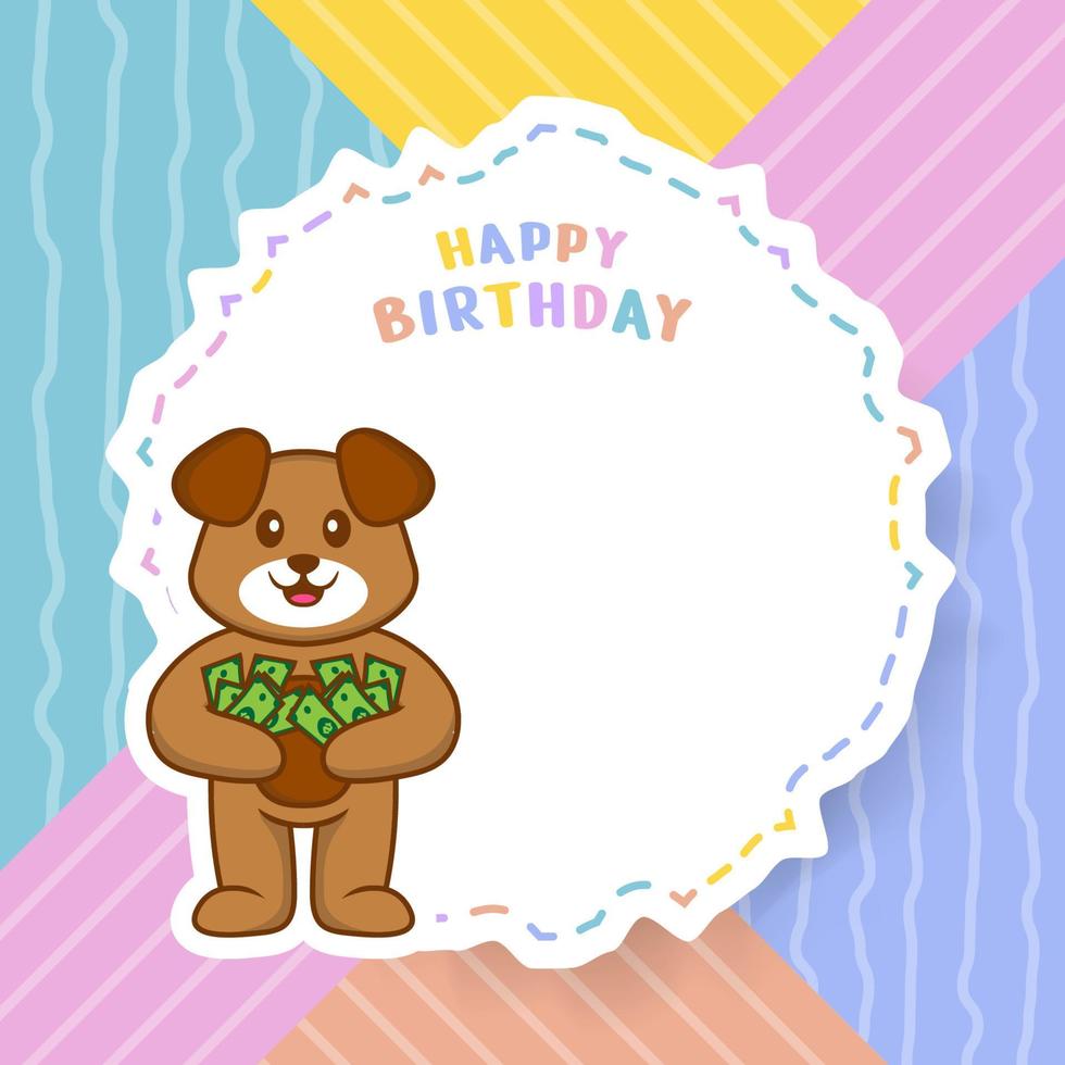 Tarjeta de felicitación de feliz cumpleaños con personaje de dibujos animados de perro lindo. ilustración vectorial vector