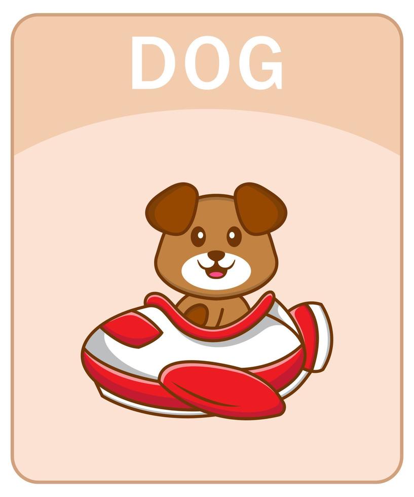 Alphabet flashcard with Cute dog cartoon character. vector