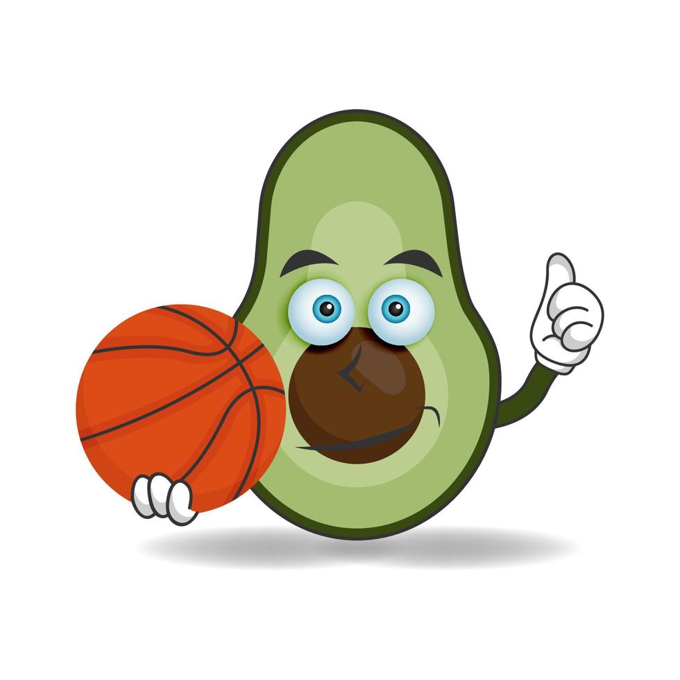 el personaje de la mascota del aguacate se convierte en jugador de baloncesto. ilustración vectorial vector