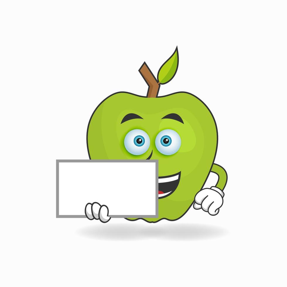 personaje de mascota de manzana sosteniendo una pizarra blanca. ilustración vectorial vector