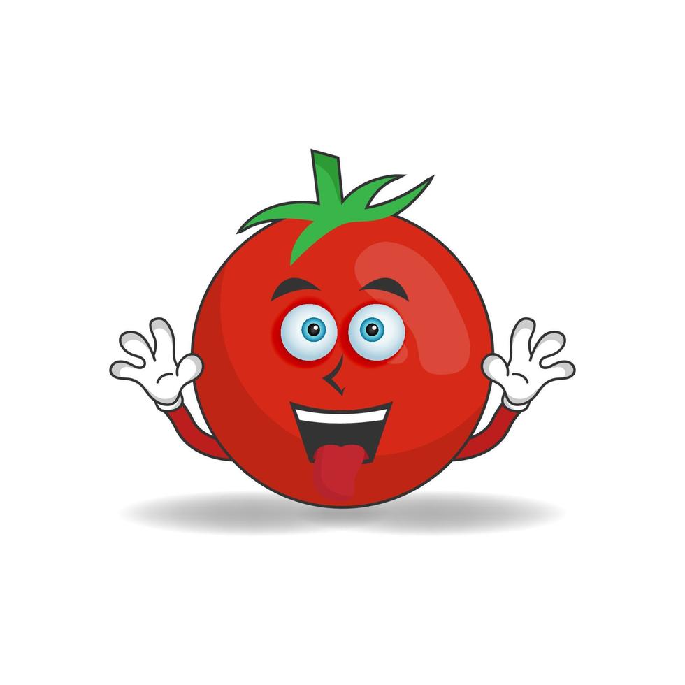 Tomato mascot character with laughing expression and sticking tongue. vector illustration