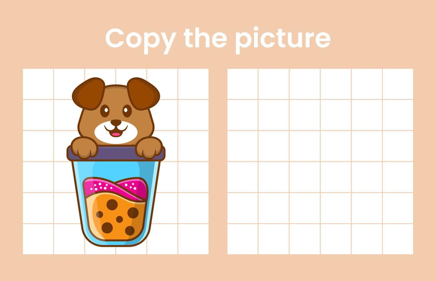 Copy the picture of a cute dog. Educational game for children. Cartoon vector illustration