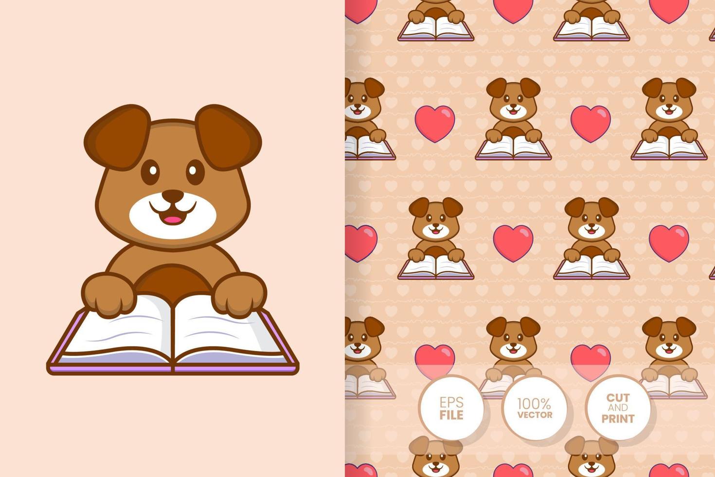 Cute dog cartoon character. seamless pattern background. vector