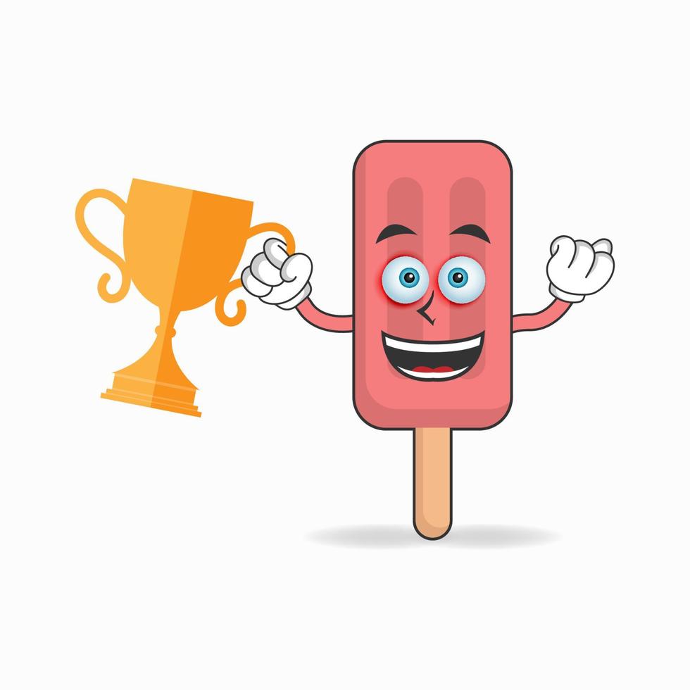 Red Ice Cream mascot character with a trophy in right hand. vector illustration