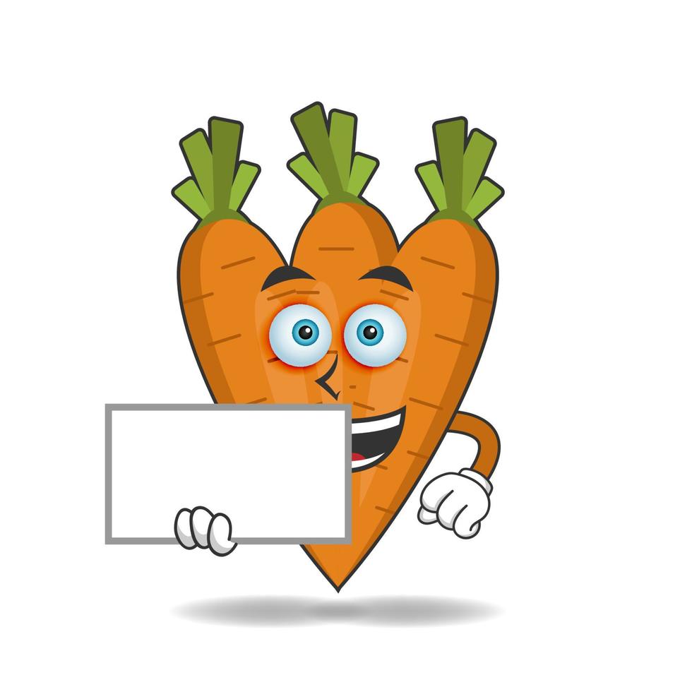 Carrot mascot character holding a white blackboard. vector illustration