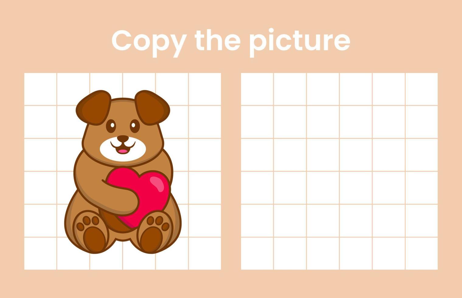 Copy the picture of a cute dog. Educational game for children. Cartoon vector illustration