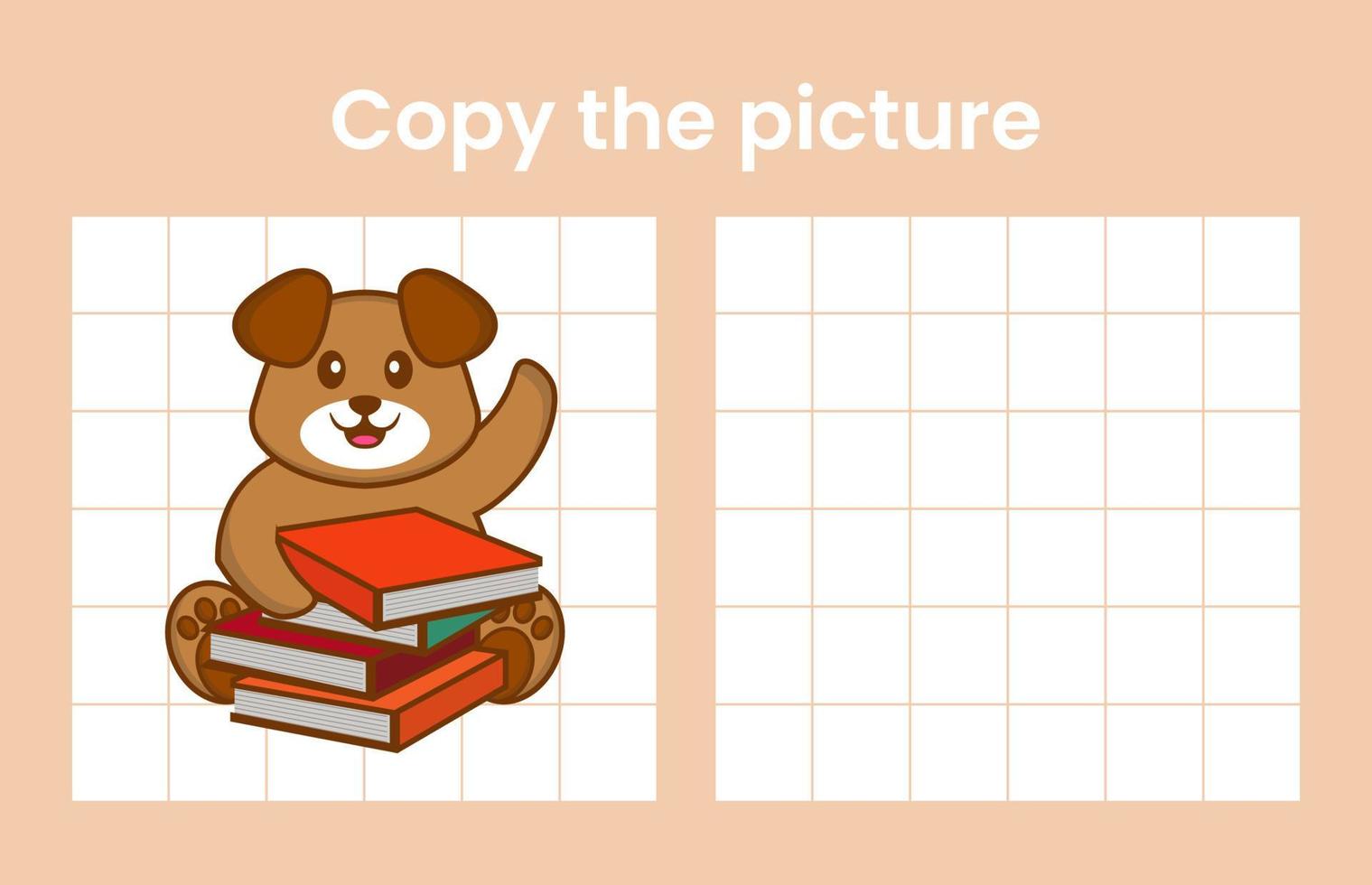 Copy the picture of a cute dog. Educational game for children. Cartoon vector illustration