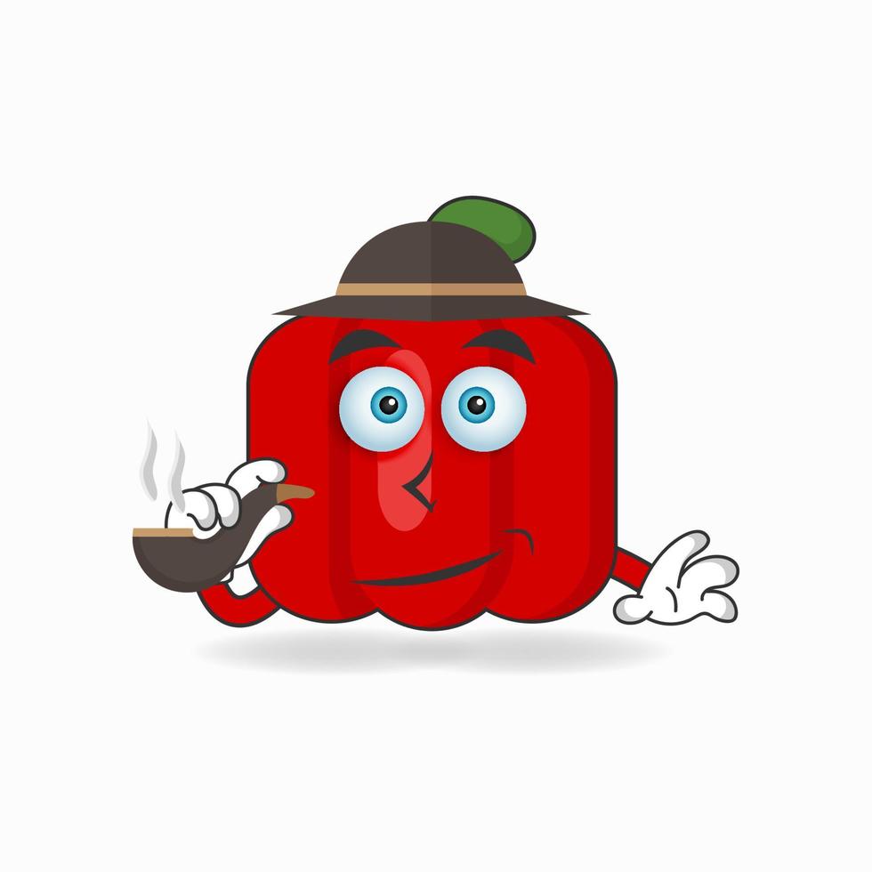 personaje de mascota de pimentón rojo fumando. ilustración vectorial vector
