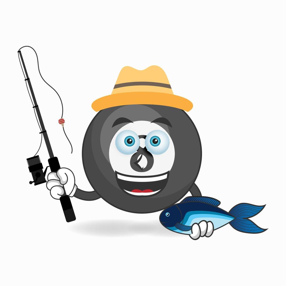 The Billiard ball mascot character is fishing. vector illustration