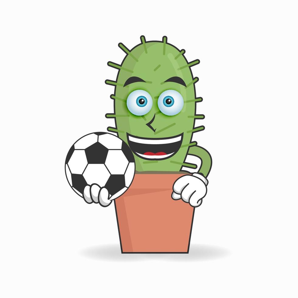 The Cactus mascot character becomes a soccer player. vector illustration