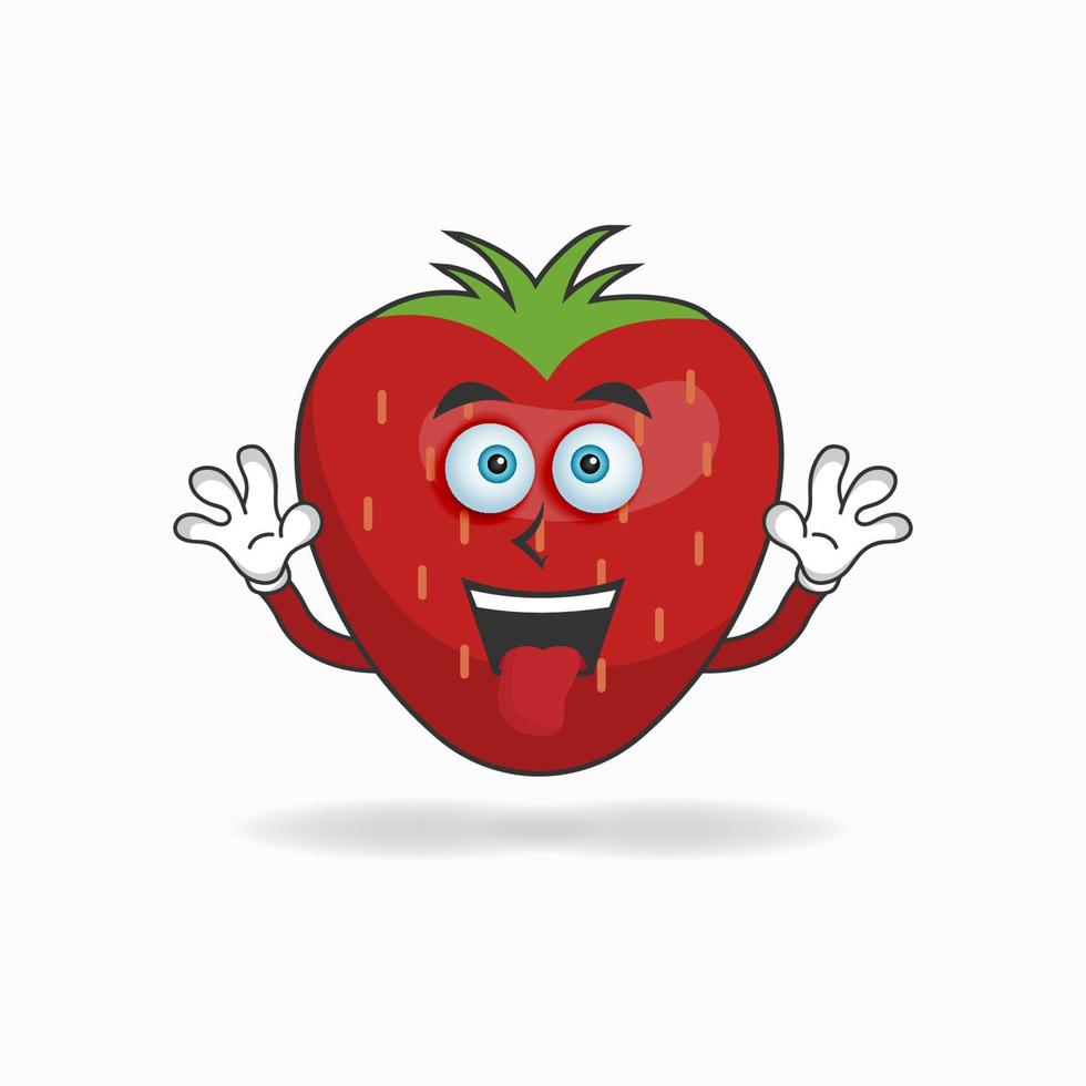 Strawberry mascot character with laughing expression and sticking tongue. vector illustration