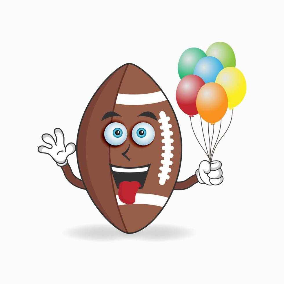 American Football mascot character holding a balloon. vector illustration