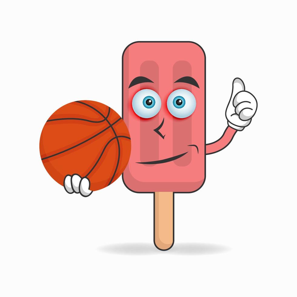 el personaje de la mascota del helado rojo se convierte en jugador de baloncesto. ilustración vectorial vector