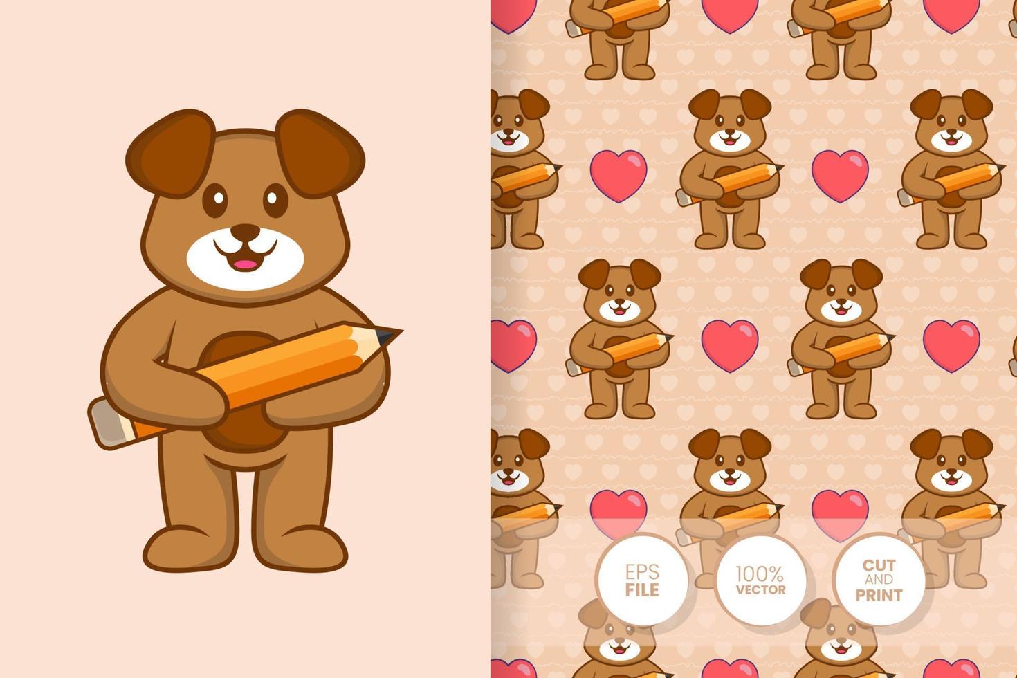 Cute dog cartoon character. seamless pattern background. vector