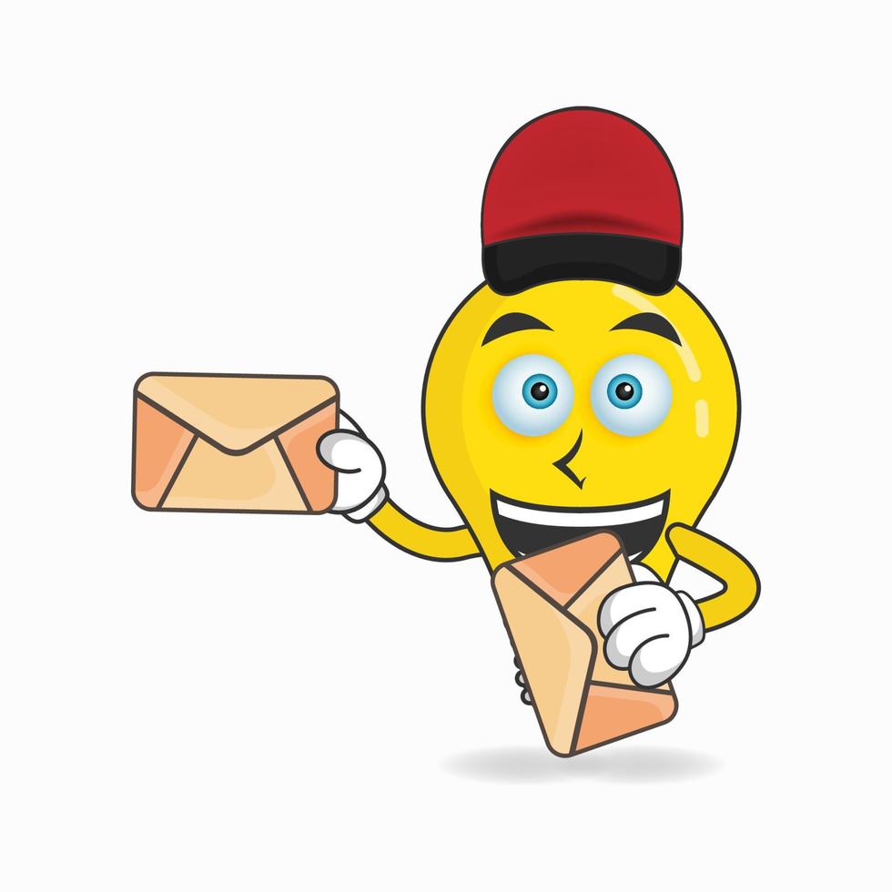 el personaje de la mascota del bulbo se convierte en un repartidor de correo. ilustración vectorial vector