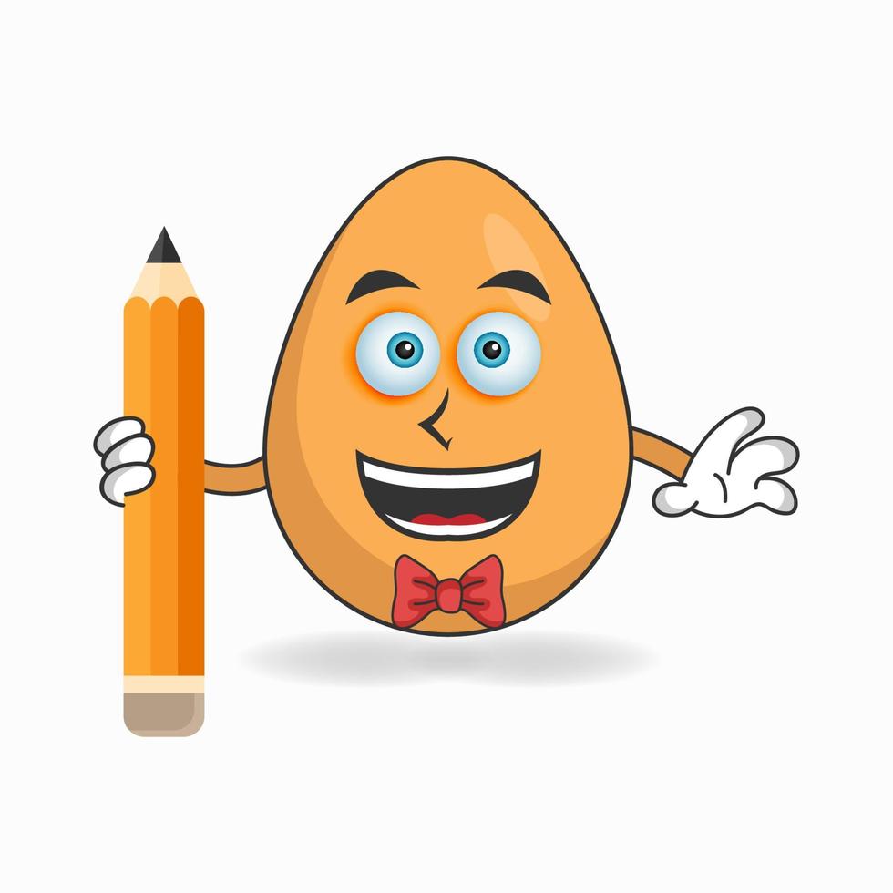Egg mascot character holding a pencil. vector illustration