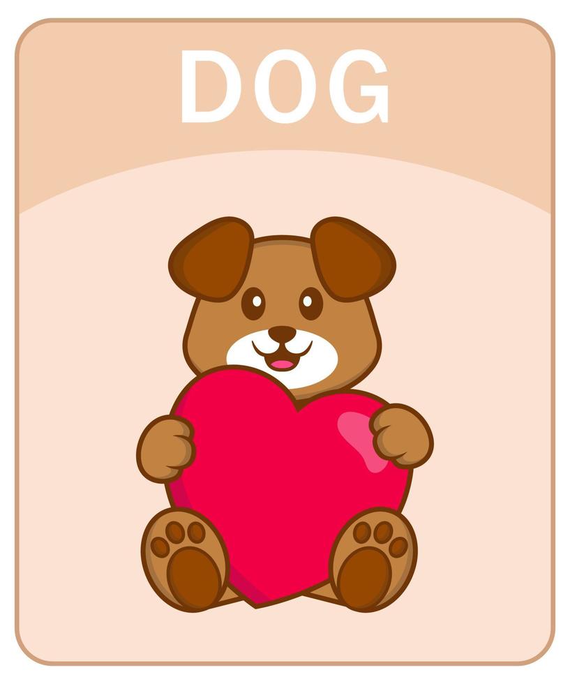 Alphabet flashcard with Cute dog cartoon character. vector