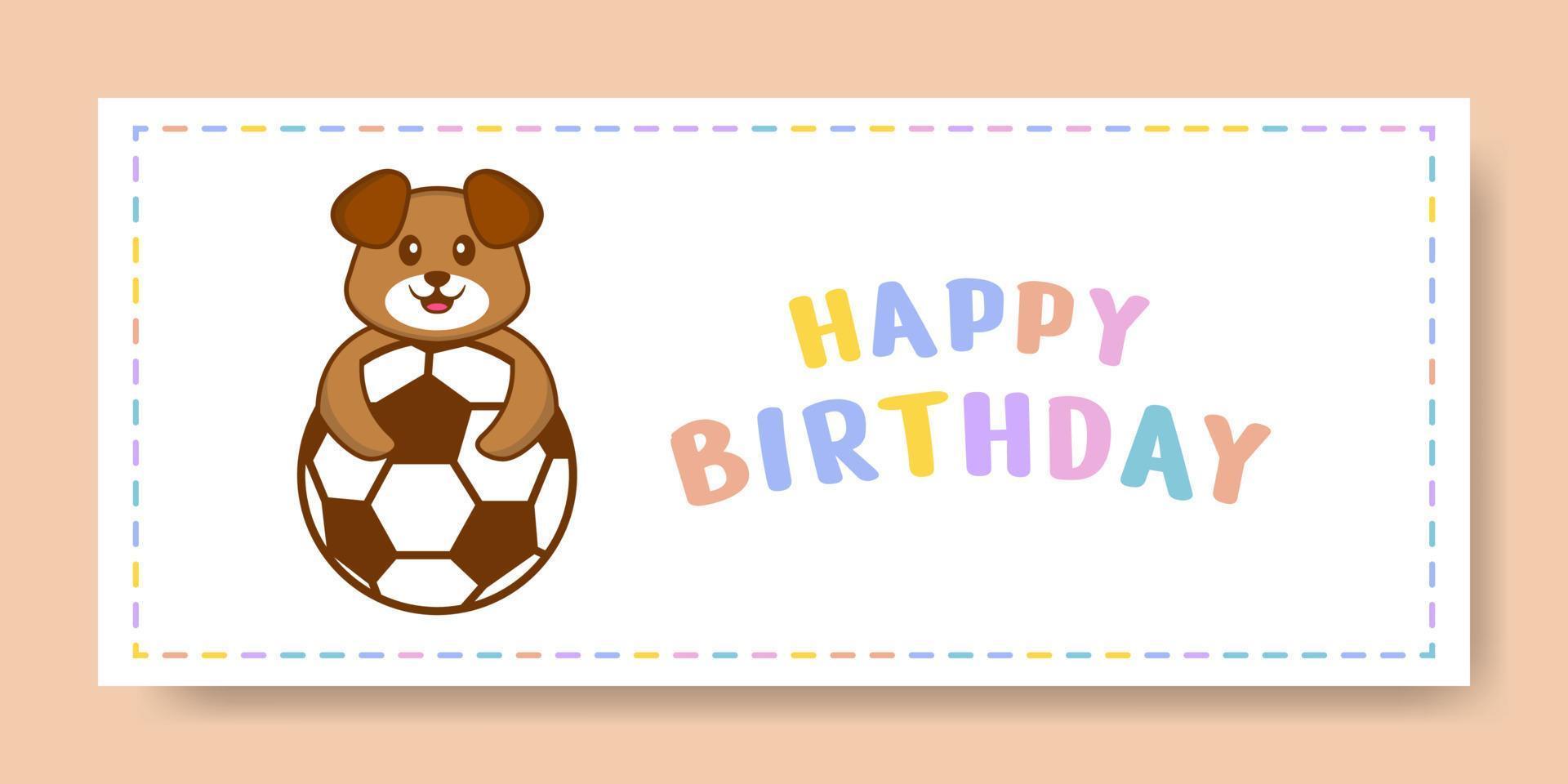 Happy Birthday banner with Cute dog cartoon character. Vector Illustration