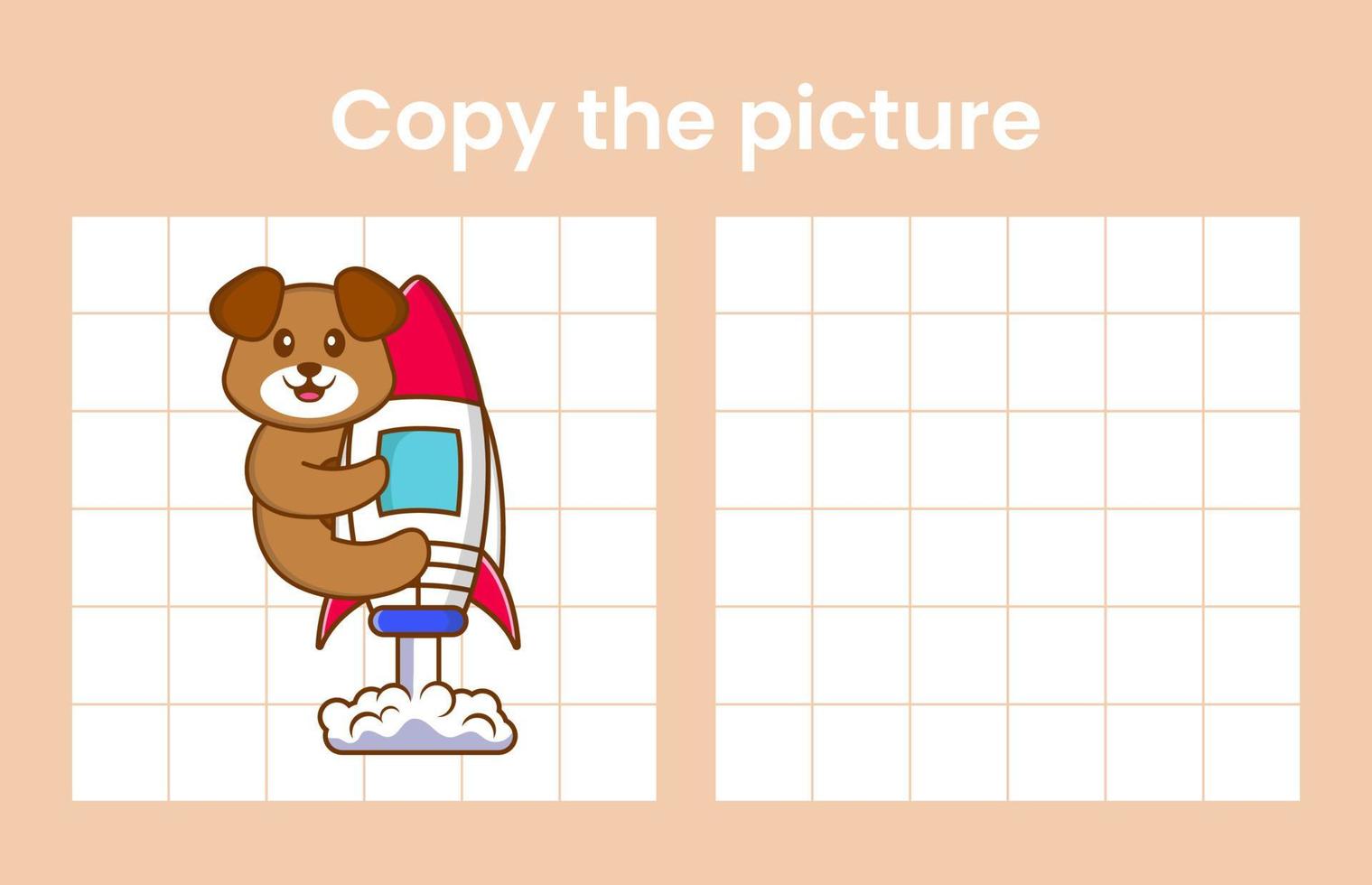 Copy the picture of a cute dog. Educational game for children. Cartoon vector illustration