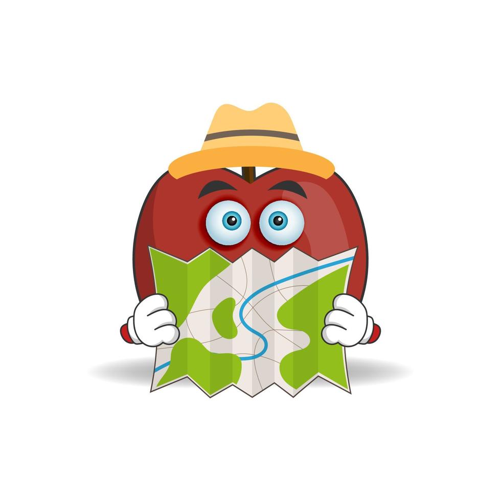 The Apple mascot character holds a map. vector illustration