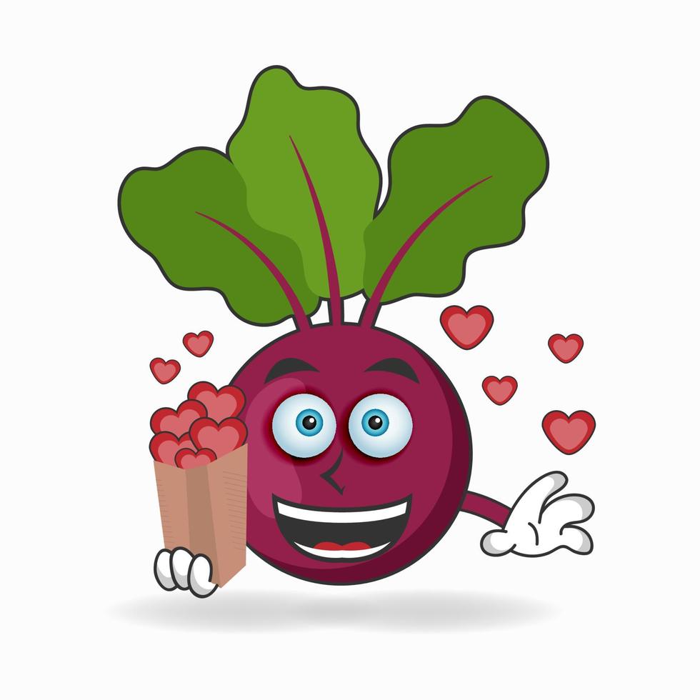 Onion Purple mascot character holding a love icon. vector illustration