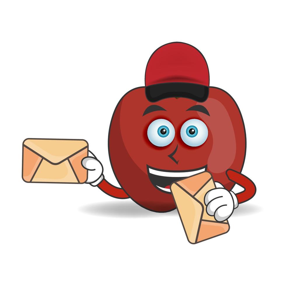 The Apple mascot character becomes a mail deliverer. vector illustration