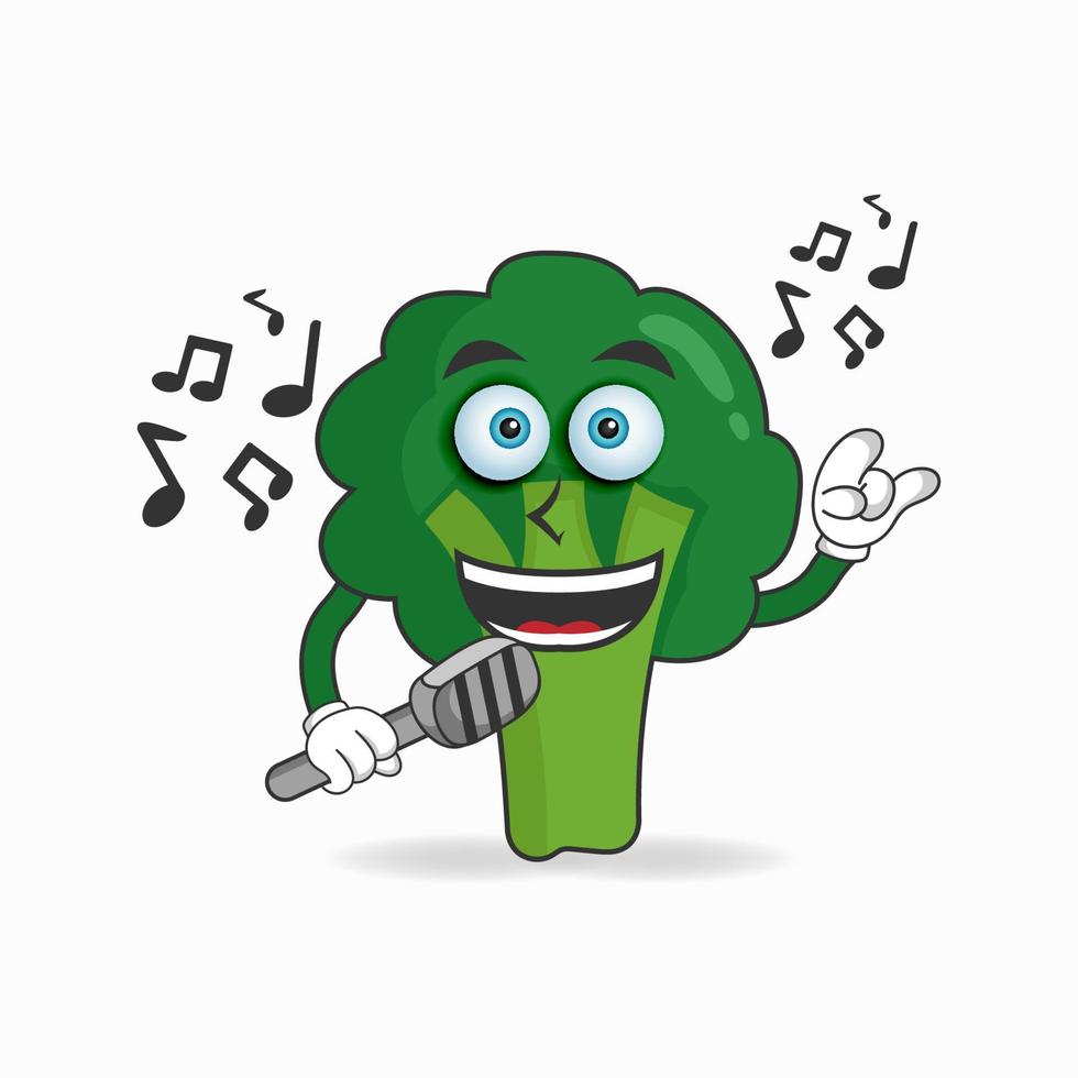 The Broccoli mascot character is singing. vector illustration