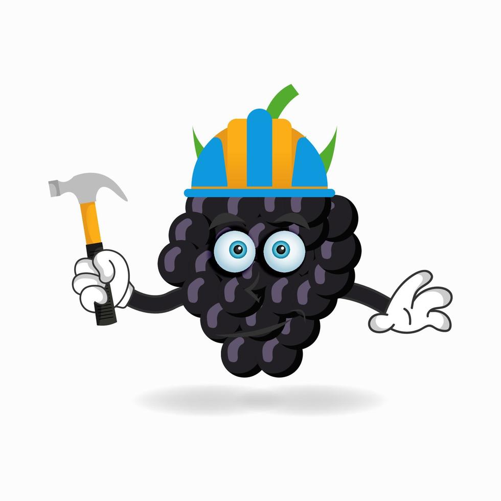 The Grape mascot character becomes a builder. vector illustration