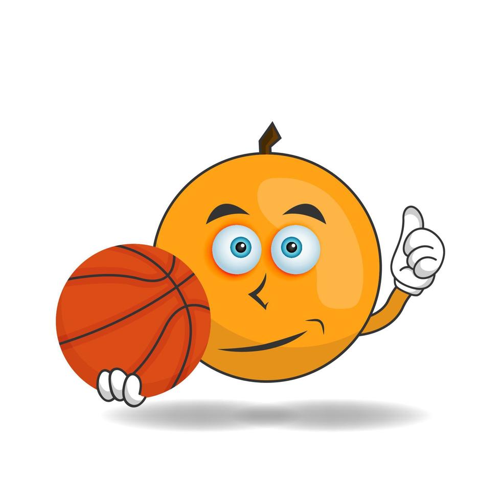 el personaje mascota naranja se convierte en jugador de baloncesto. ilustración vectorial vector