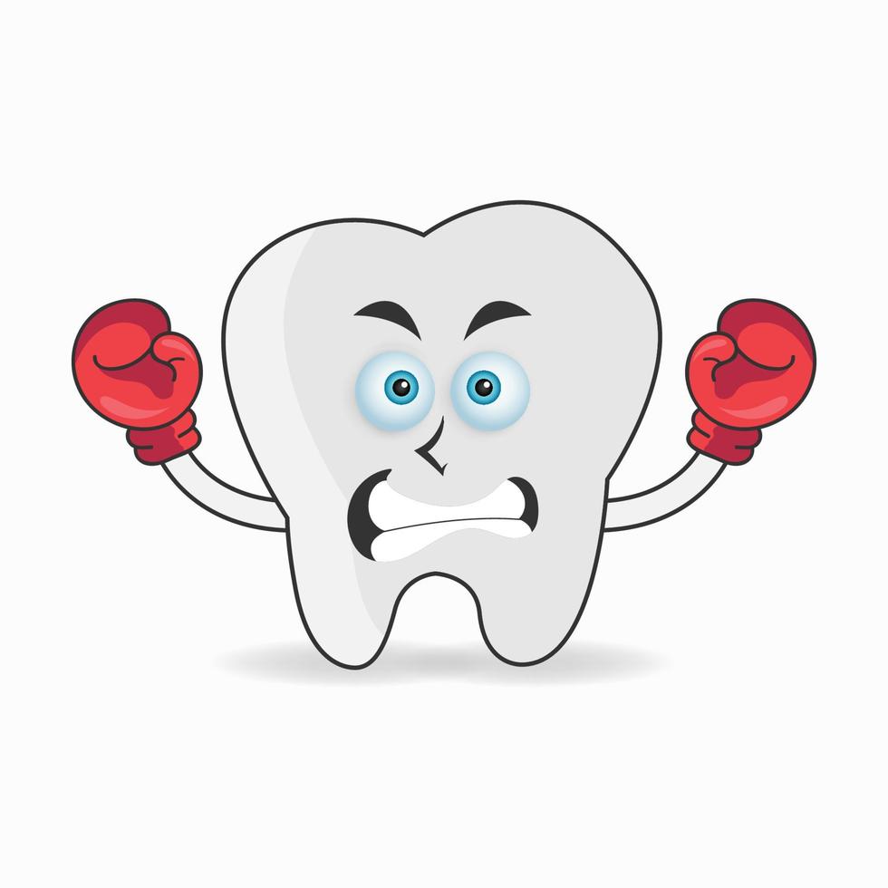 Tooth mascot character with boxing gear. vector illustration