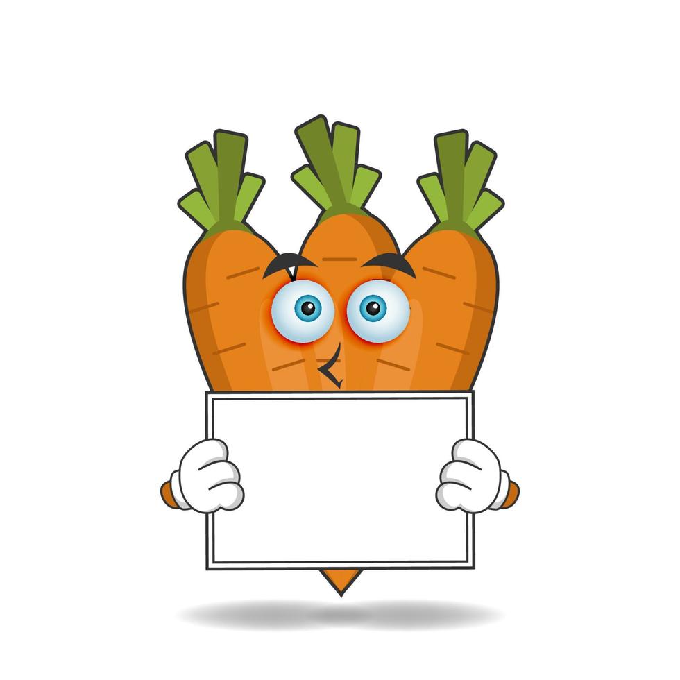 Carrot mascot character holding a white blackboard. vector illustration