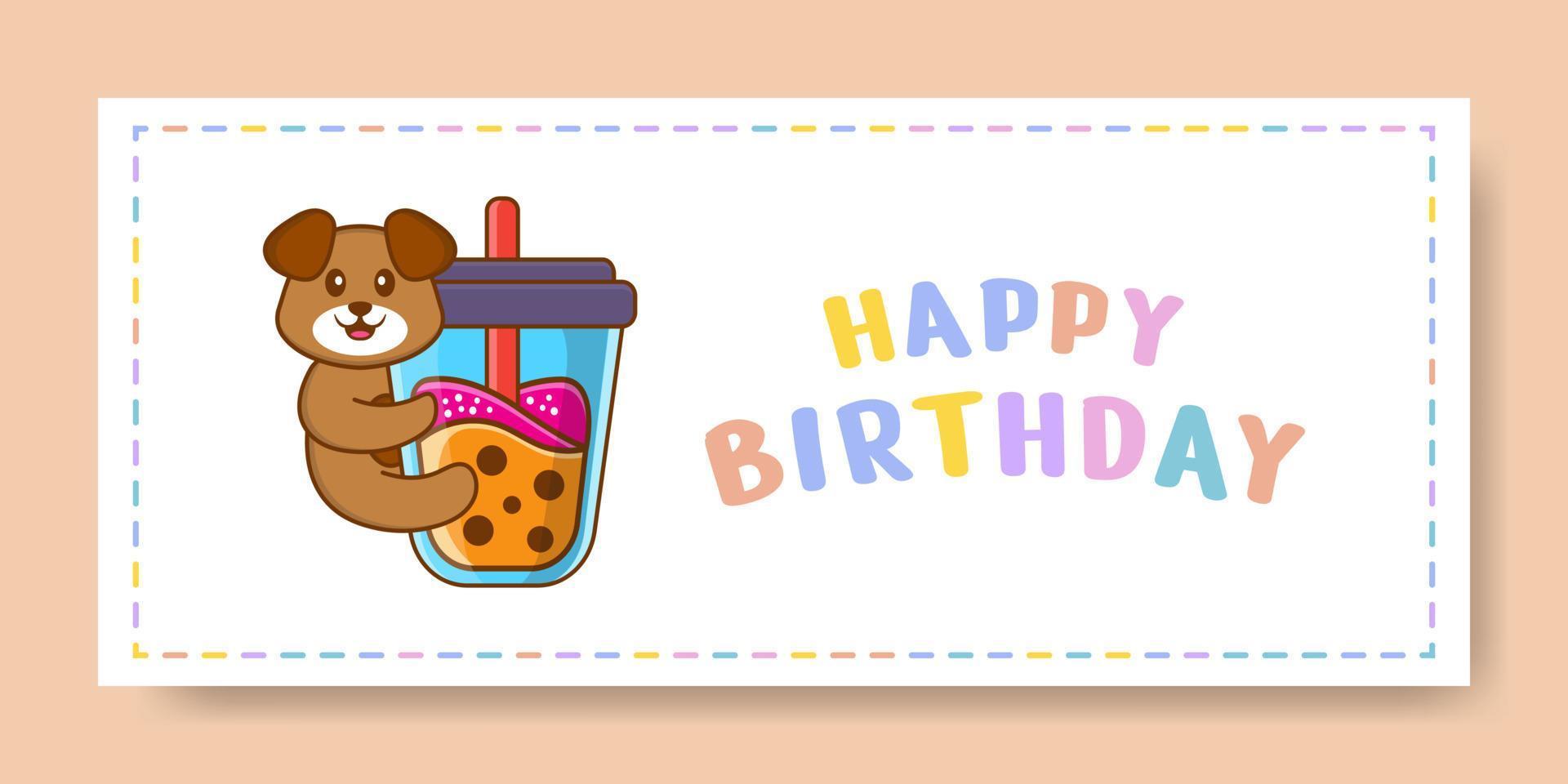 Banner de feliz cumpleaños con personaje de dibujos animados de perro lindo. ilustración vectorial vector