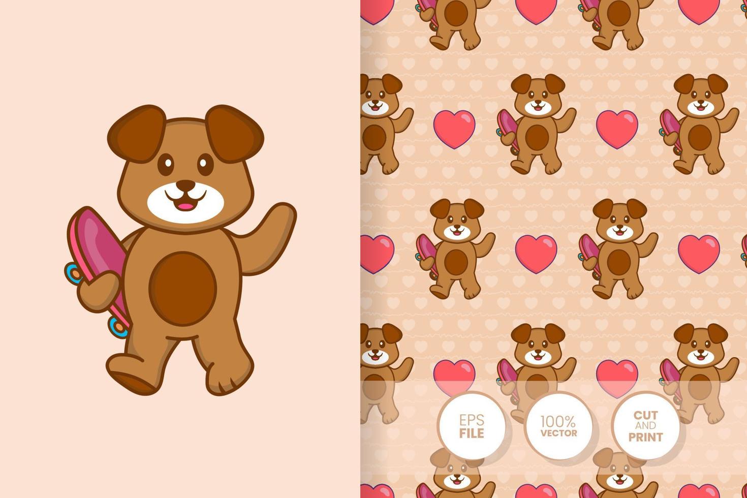 Cute dog cartoon character. seamless pattern background. vector