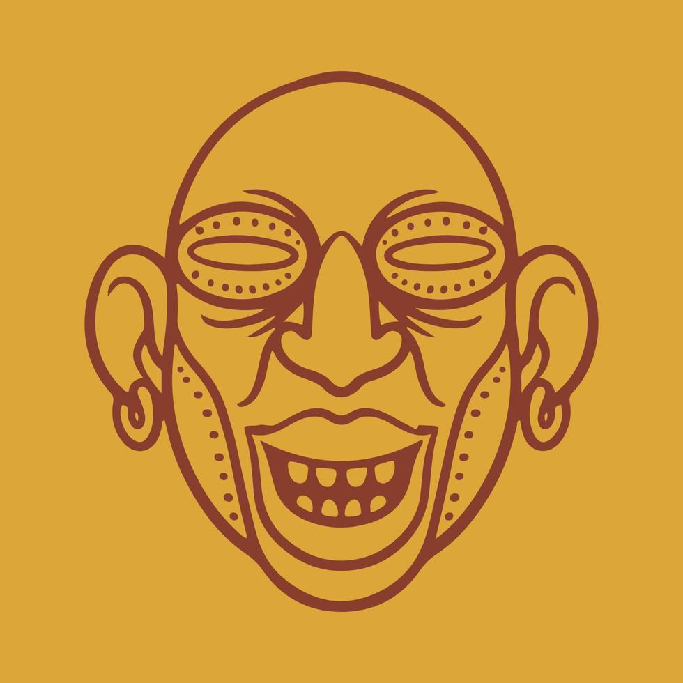 Ancient face mask tribal maya flat on yellow background. vector