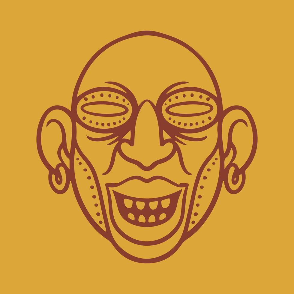 Ancient face mask tribal maya flat on yellow background. vector